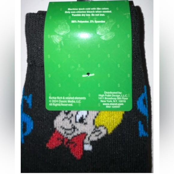 Richie $ Rich Crew Socks 2 Pair Men's 6.5-12 Blue Black w $ Harvey Comics NEW! - Picture 4 of 9